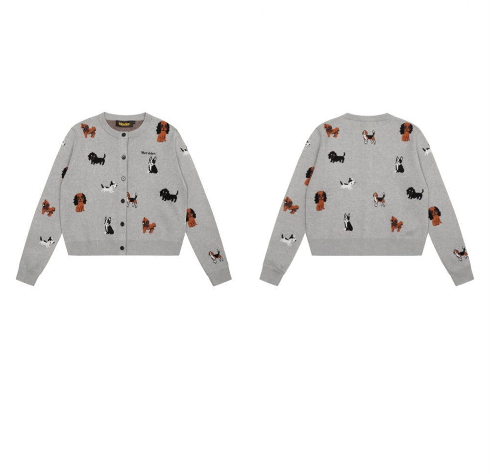 American Retro Gray Puppy Cardigan Sweater