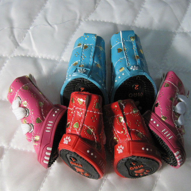 Pet Shoes New Three-color Peach Heart PU Fabric