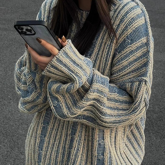 Cleanfit Vintage Stripe Contrast Color Sweater Women