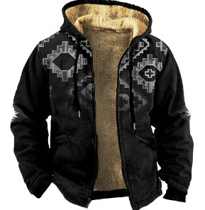 Thick Cotton Coat With Plaid Pattern Long Sleeves Loose Fit And Hood