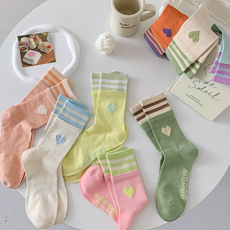 Women's Patchwork Striped Printed Mid Length Socks