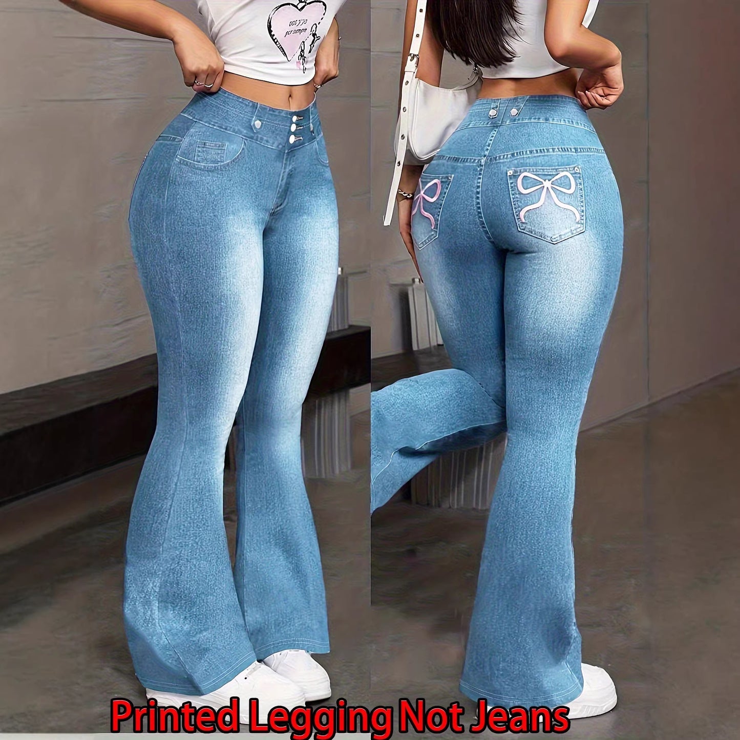 Stylish Womens Faux Denim With Butterfly Print