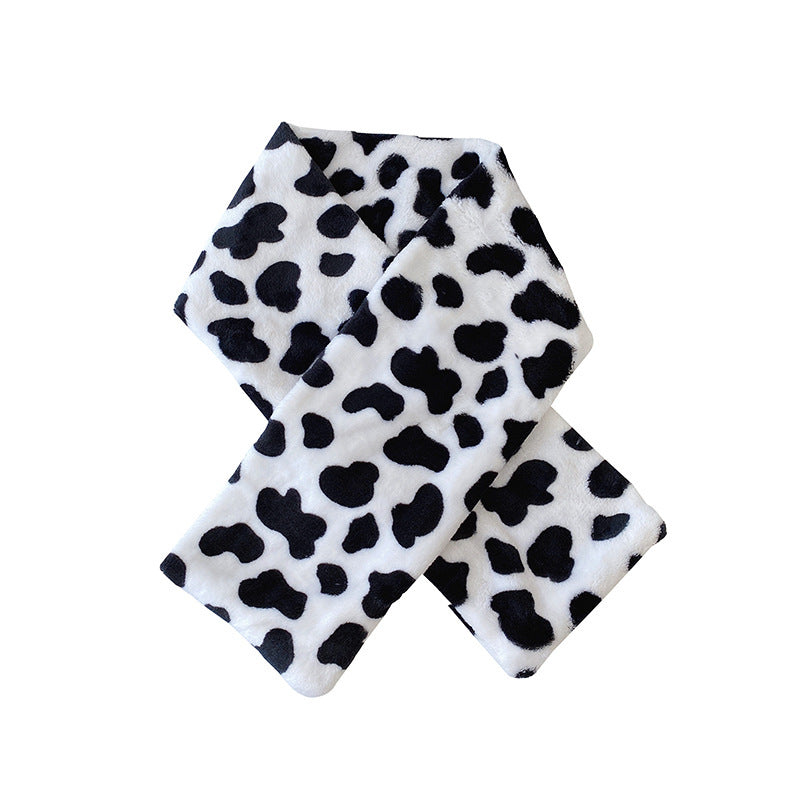 Cute Cow Scarf Thicken Warm Plush Cross Bib For Lovers