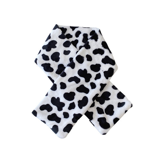 Cute Cow Scarf Thicken Warm Plush Cross Bib For Lovers