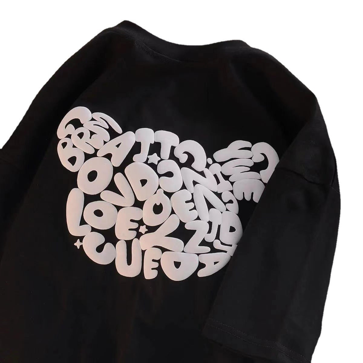 Womens Korean-style Loose-fit Short-sleeve Top With A Print
