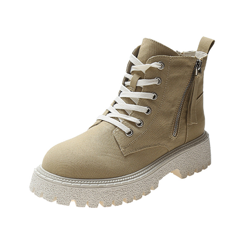 Thick-soled High Top Canvas Breathable Net Red Skinny Short Boots