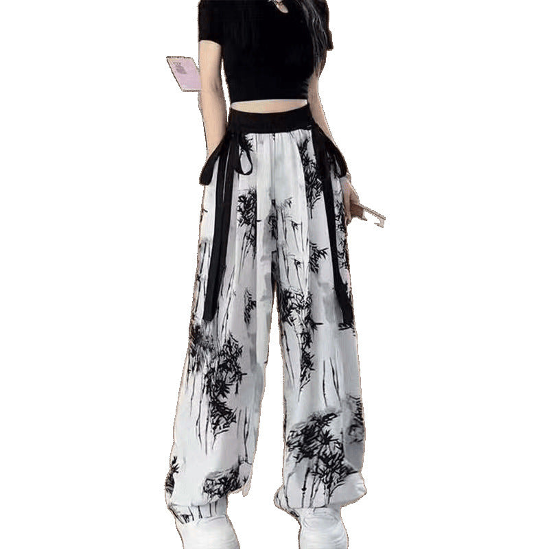 Chinese-style Pants Ribbon Wide-leg Pants