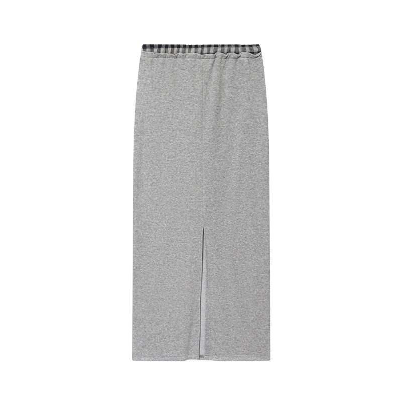 Color-blocked Lapel Short-sleeve Top With Waist-tie Skirt