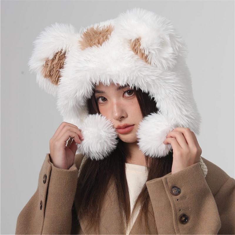 Cute Fur Ball Bucket Hat Women's Winter Plush Warm