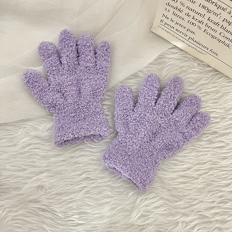 Winter Children's Gloves Finger Writing Cold-proof Warm Gloves Solid Color Knitted Coral Velvet Gloves