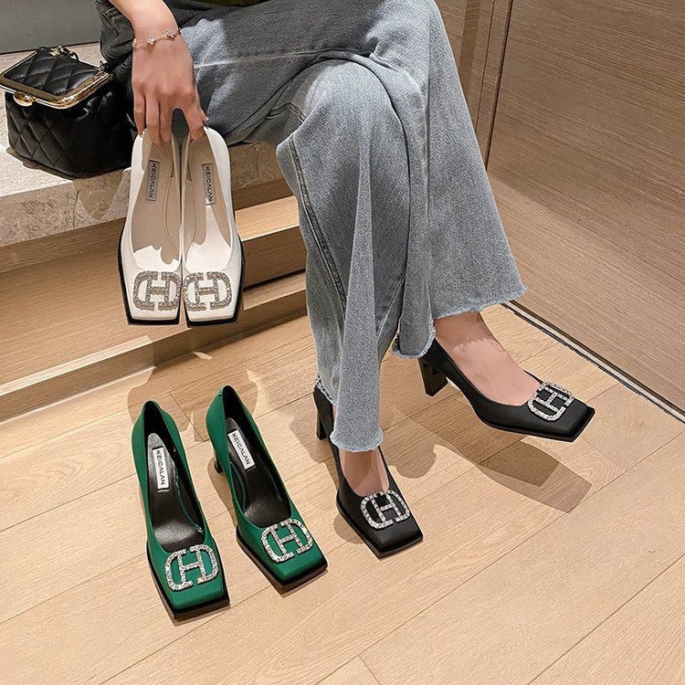 Fashion Versatile Shallow Square Head High Heels