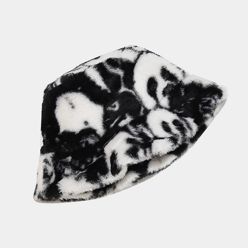 Panda Pattern Plush Female Outdoor Keep Warm Bucket Hat Casual Hat