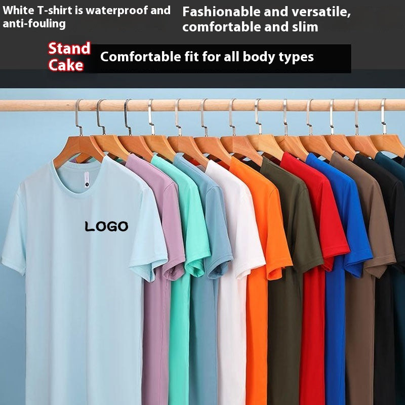 Round Neck Mercerized Cotton White Short Sleeve