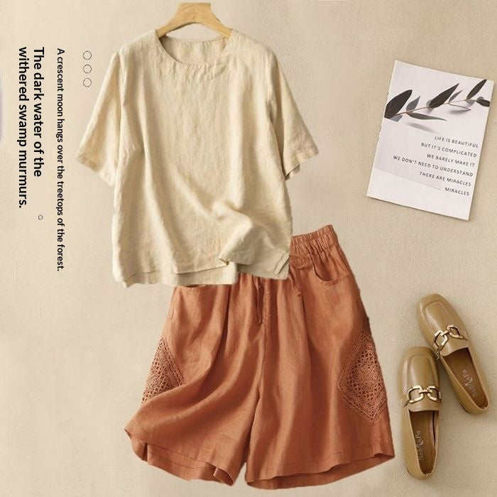 Loose Casual Elastic-waist Shorts Fashion Set