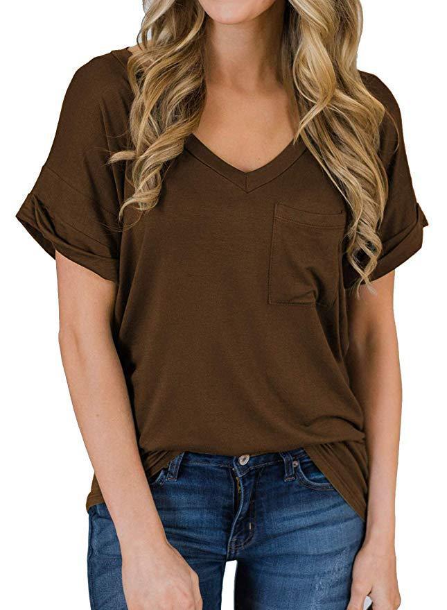 Spring Summer V Neck Pocket T Shirt