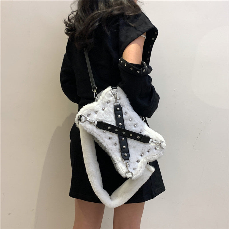 Sweet Cool Hot Girl Rivet Plush Shoulder Bag