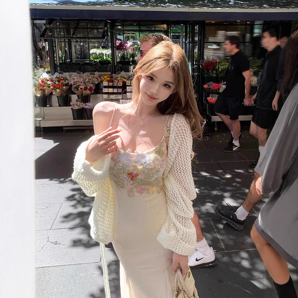Floral Patchwork Sheath Fishtail Slip Dress For Women