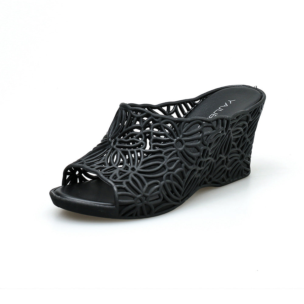 New Hollow High Heel Jelly Ladies Anti-Slip Plastic Wedge Sandals