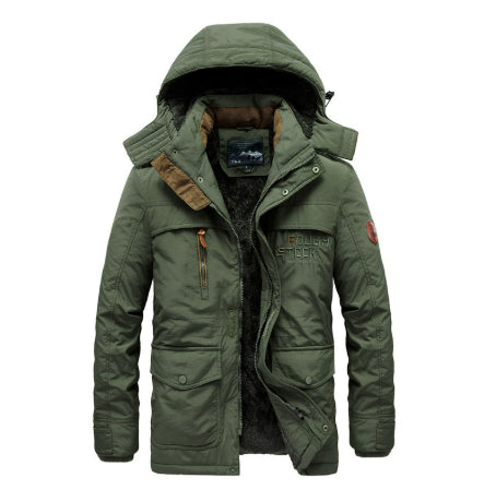 Winter Men's Warm Cotton-padded Fleece-lined Thick Mid-length Coat