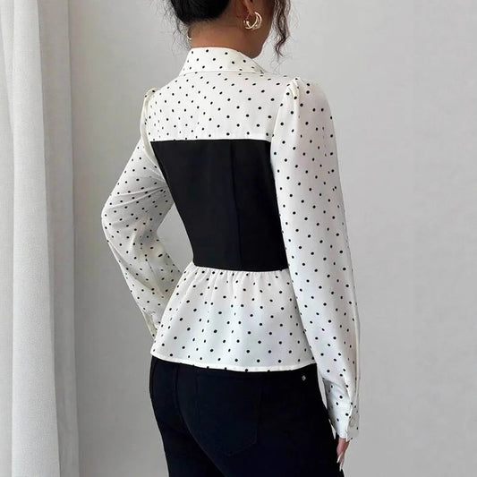 Women's Fashion Polka Dot Fake Two-piece Long Sleeve Shirt