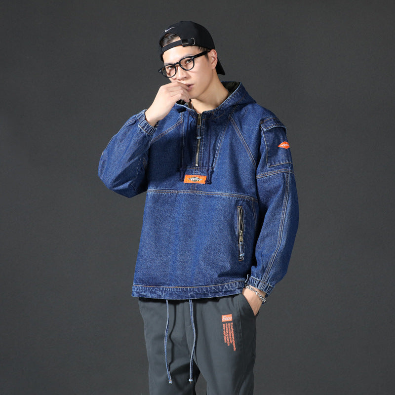 Denim Jacket Hooded Washed Casual Top