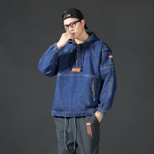 Denim Jacket Hooded Washed Casual Top