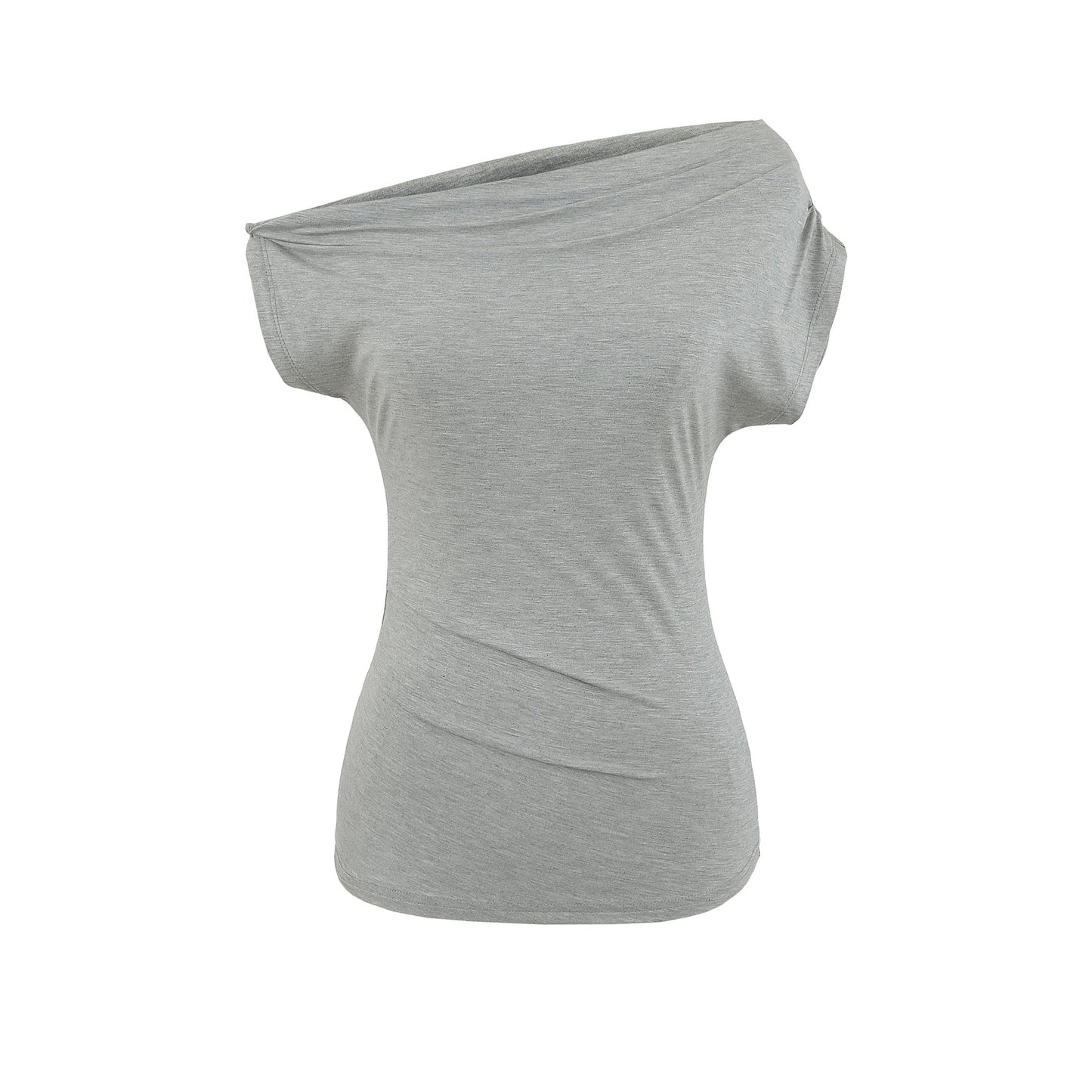 Summer New One-shoulder Cold-shoulder Pleated Slim-fit Short Sleeve
