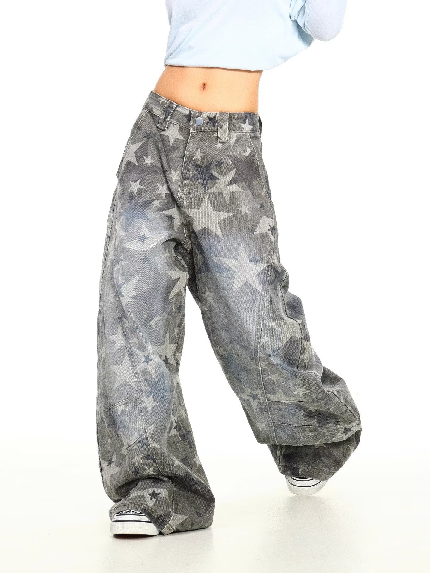Vide Ben Jeans til Kvinder – Høj Talje, Løse Camouflage Cargo Bukser