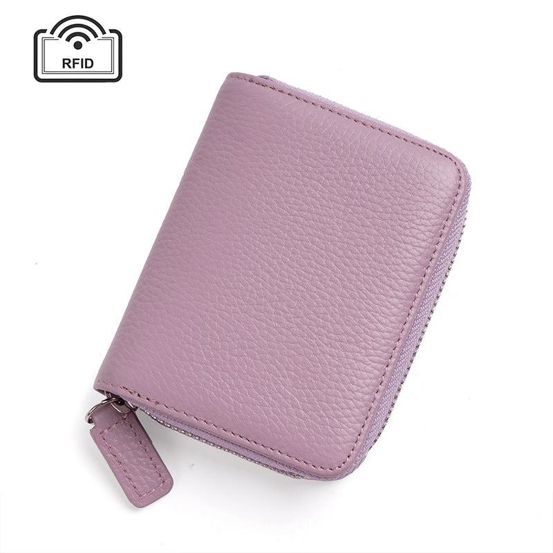 Leather Ins Organ Card Bag Rfid Anti-theft Zipper