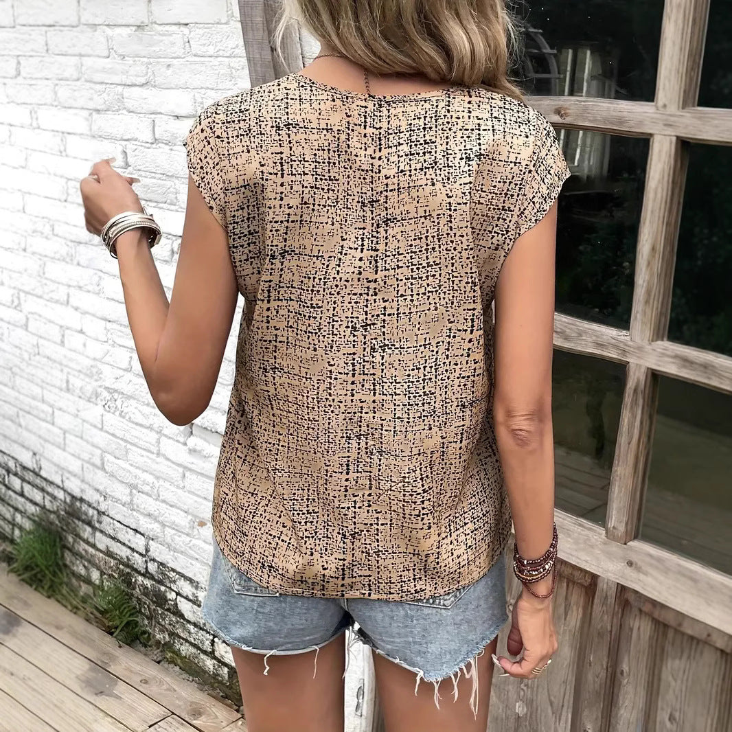 Printed Crew-neck Shirt Springsummer Vintage Short Sleeves