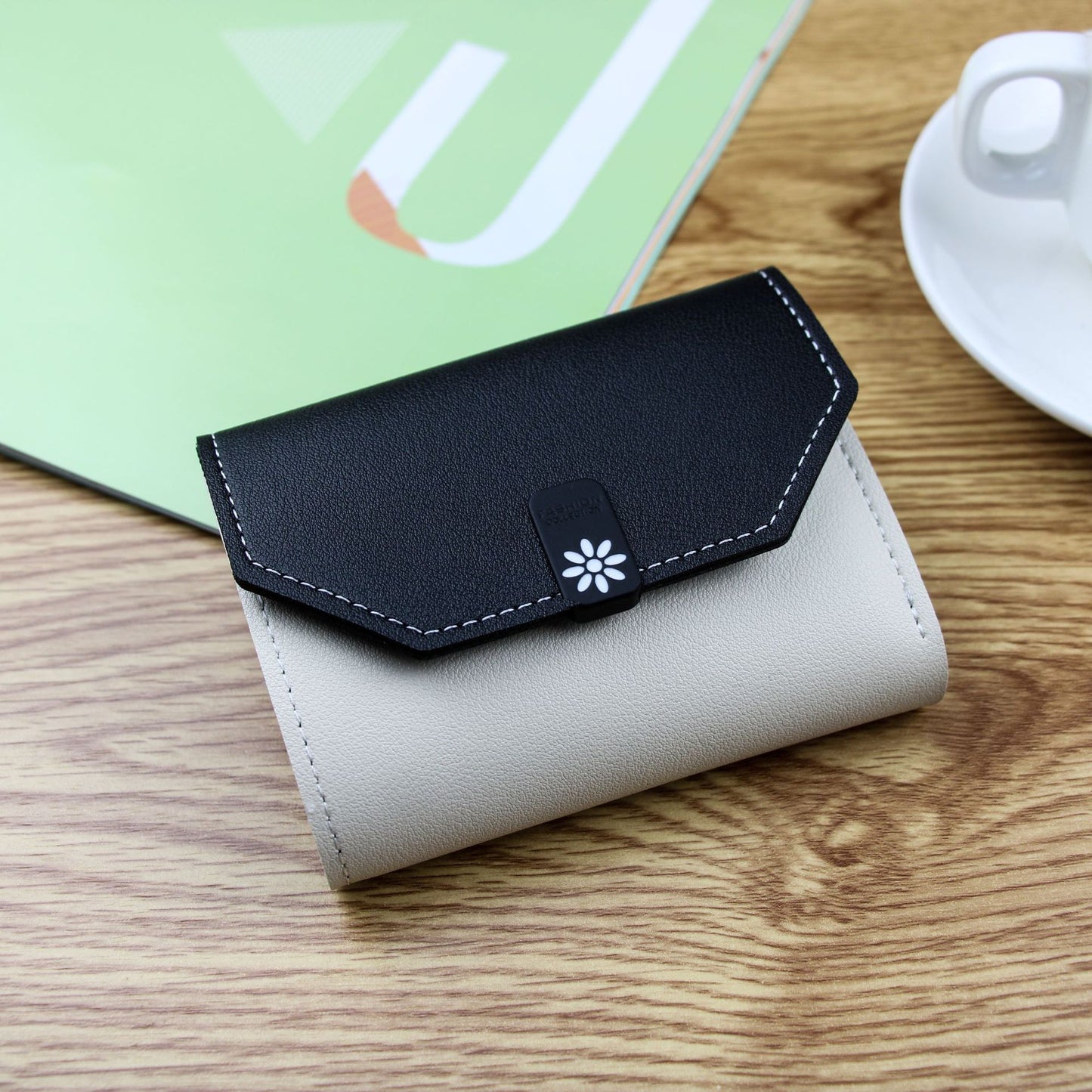 Women's Coin Purse Tri-fold Contrast Color Buckle Short Student Wallet