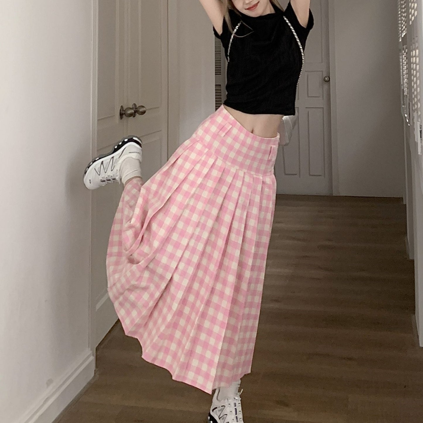 High Waist Slimming A- Line Pleated Skirt Design Sense Niche Dress