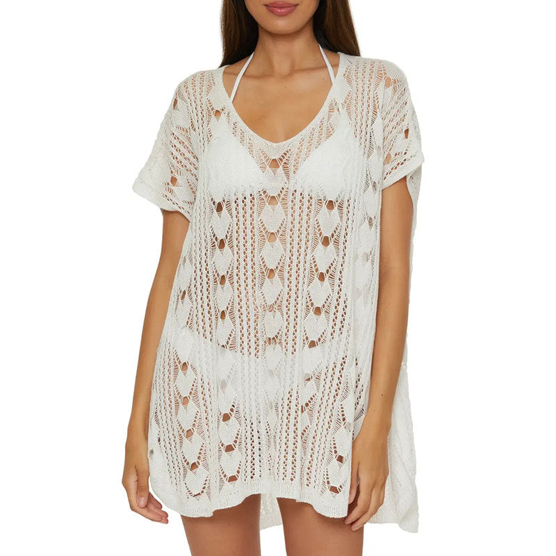 Sexy Knitted Hollow-out Deep V-Neck Loose Bikini Top