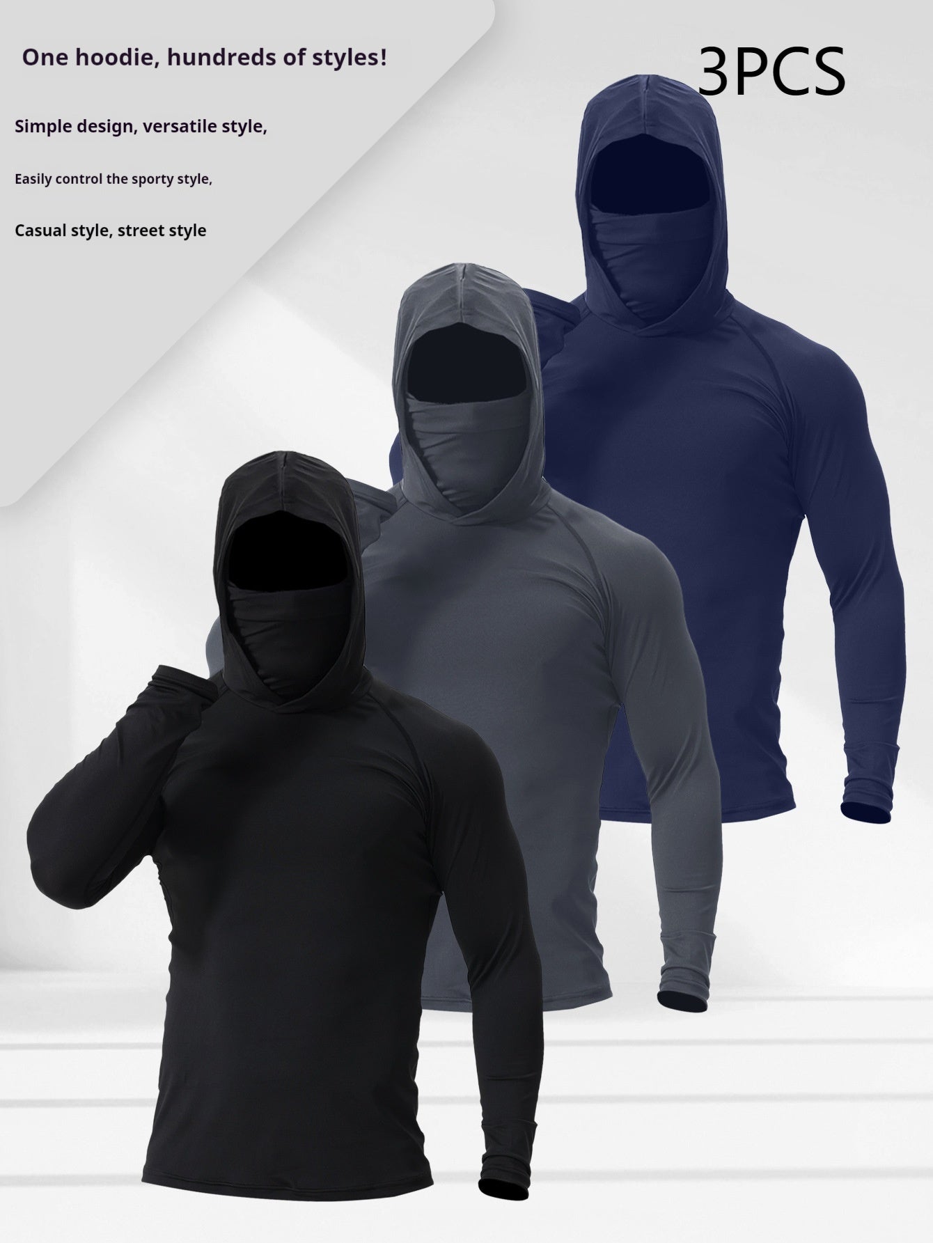 Men's Sports Tight Shaping Mask Scarf Hat One-piece Long Sleeves