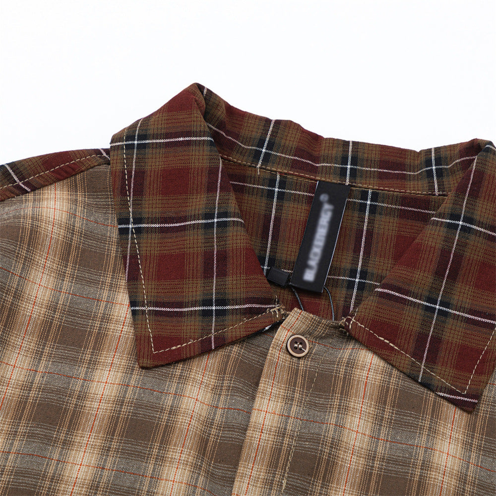 European And American Irregular Colorblock Check Shirt
