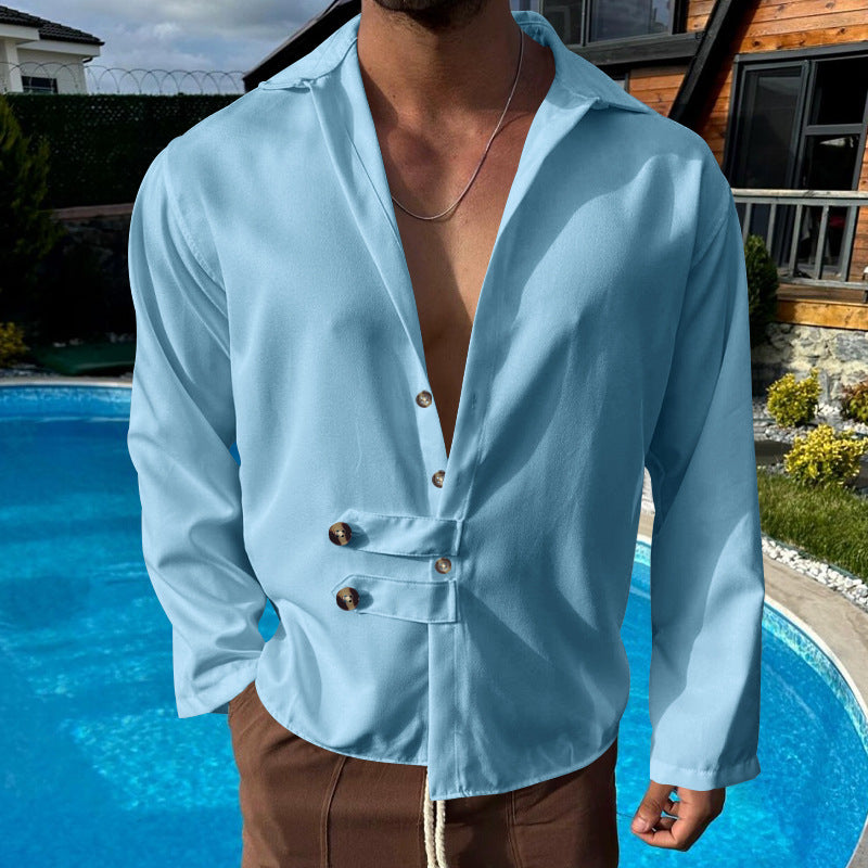 Loose Cardigan Lapel Button Long Sleeve Shirt