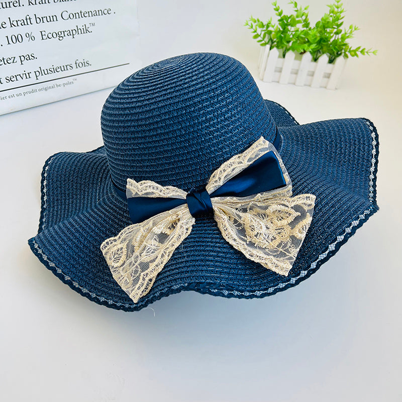 Women's Outdoor Large Brim Bow Straw Hat With Shade