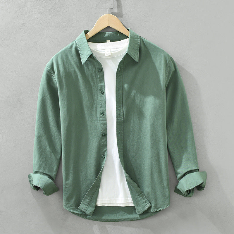 Ensfarvet langærmet basic herreskjorte i retro-stil