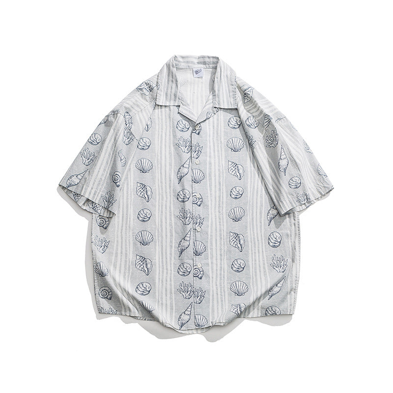 Summer Trendy Loose Shell Printing Lapel Shirt Japanese Leisure