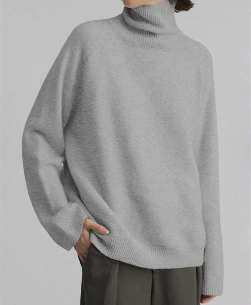 Loose Fitting High Neck Solid Color Sweater