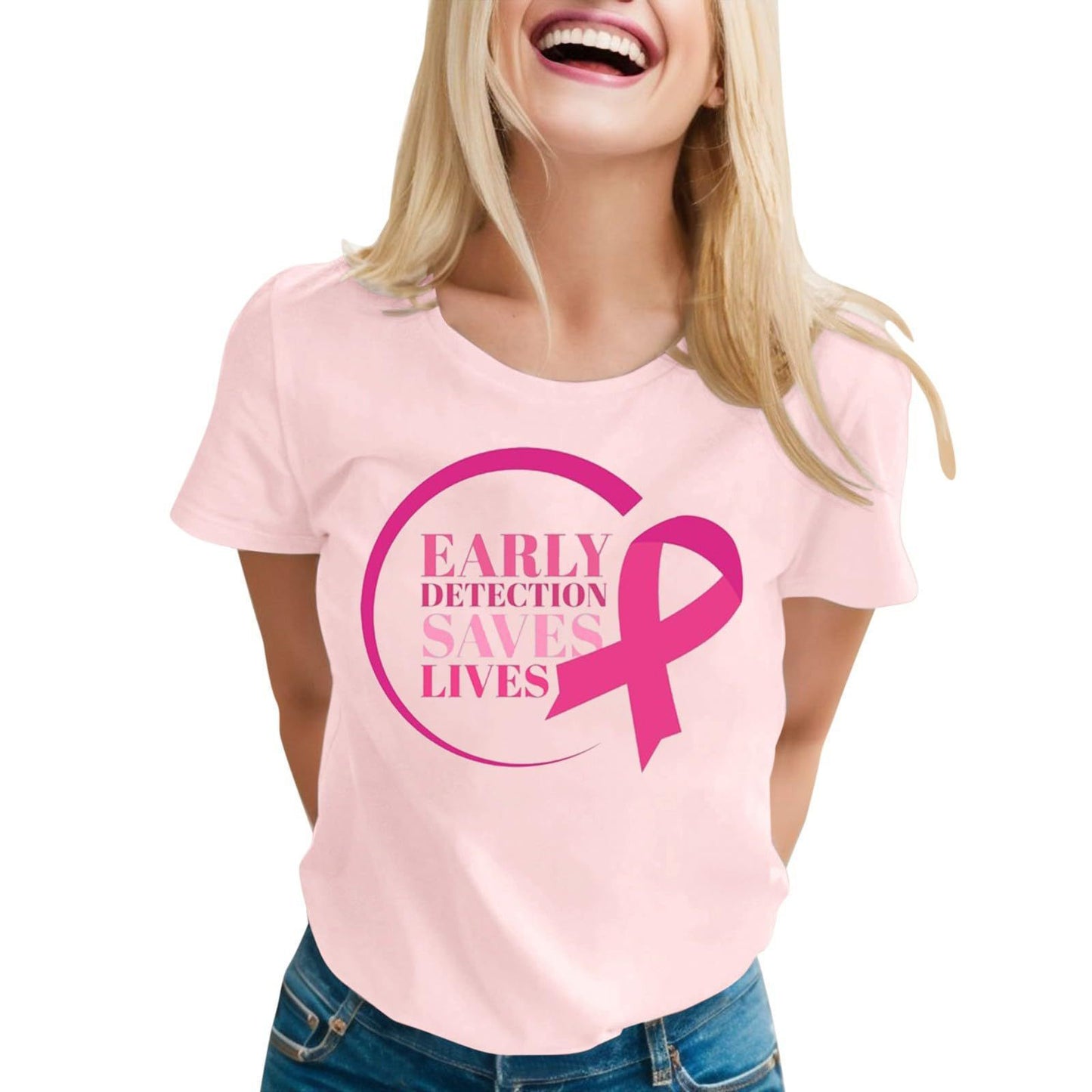 Women's Ribbon Printing Short Sleeve T-shirt Top