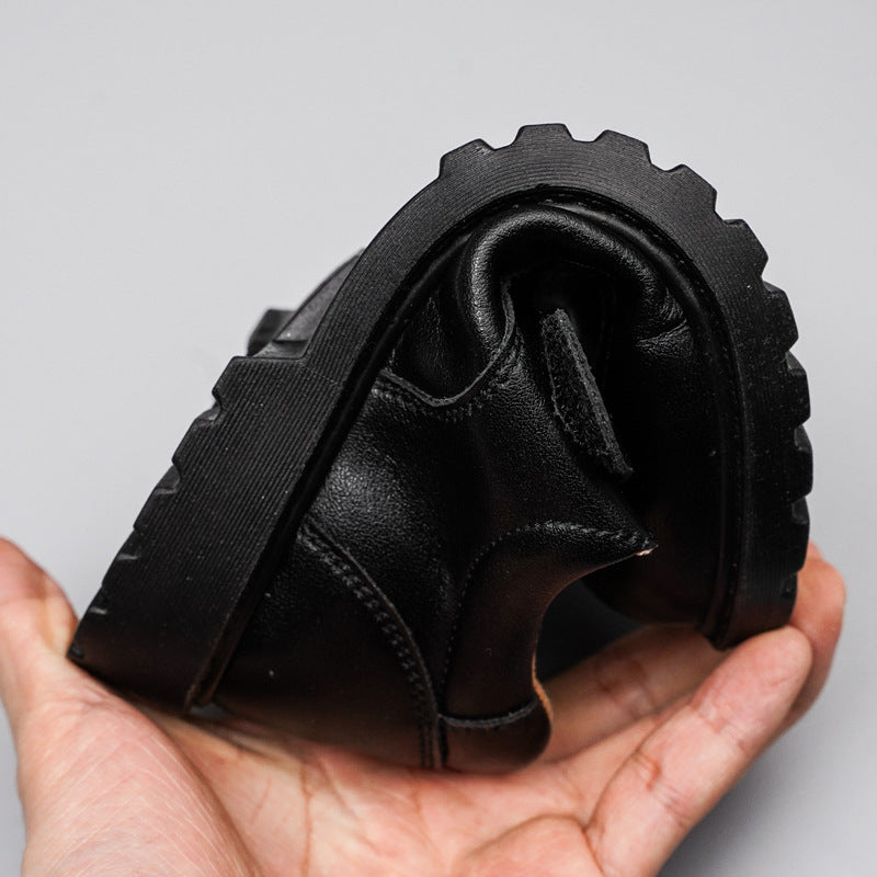Boys Black Leather Show Children's Black British Style Student Shoes