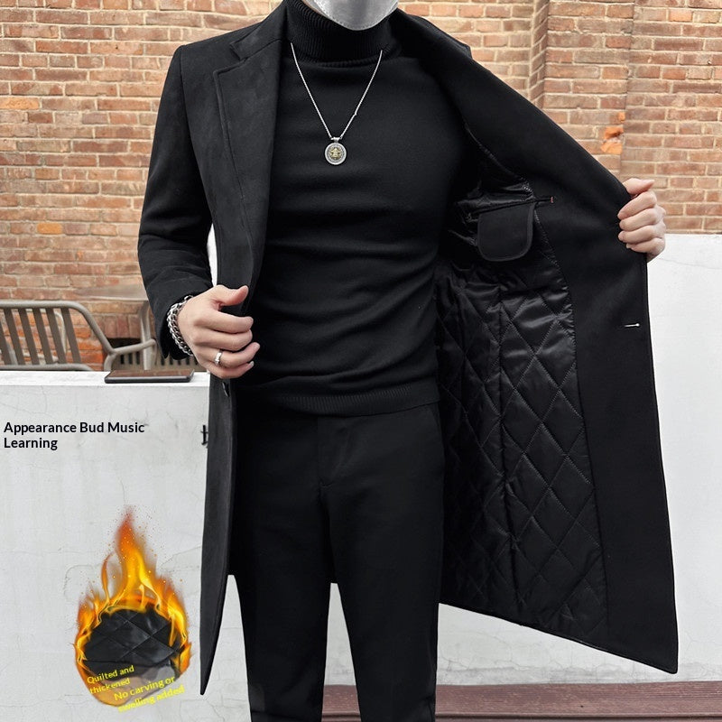 Cotton-Padded Thickened Single-Breasted Solid-Color Coat
