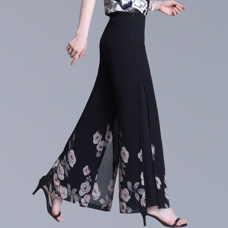 High Waist Slim Printed Wide Leg Pants