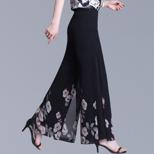 High Waist Slim Printed Wide Leg Pants