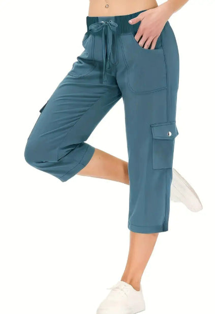 Women's Solid Color Drawstring Fitness Running Cropped Pants