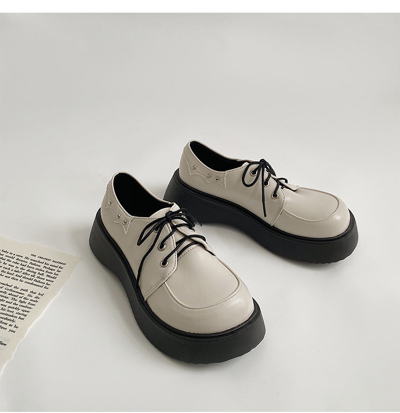 Women's Large Head Retro British Style Lace-up Leather Shoes