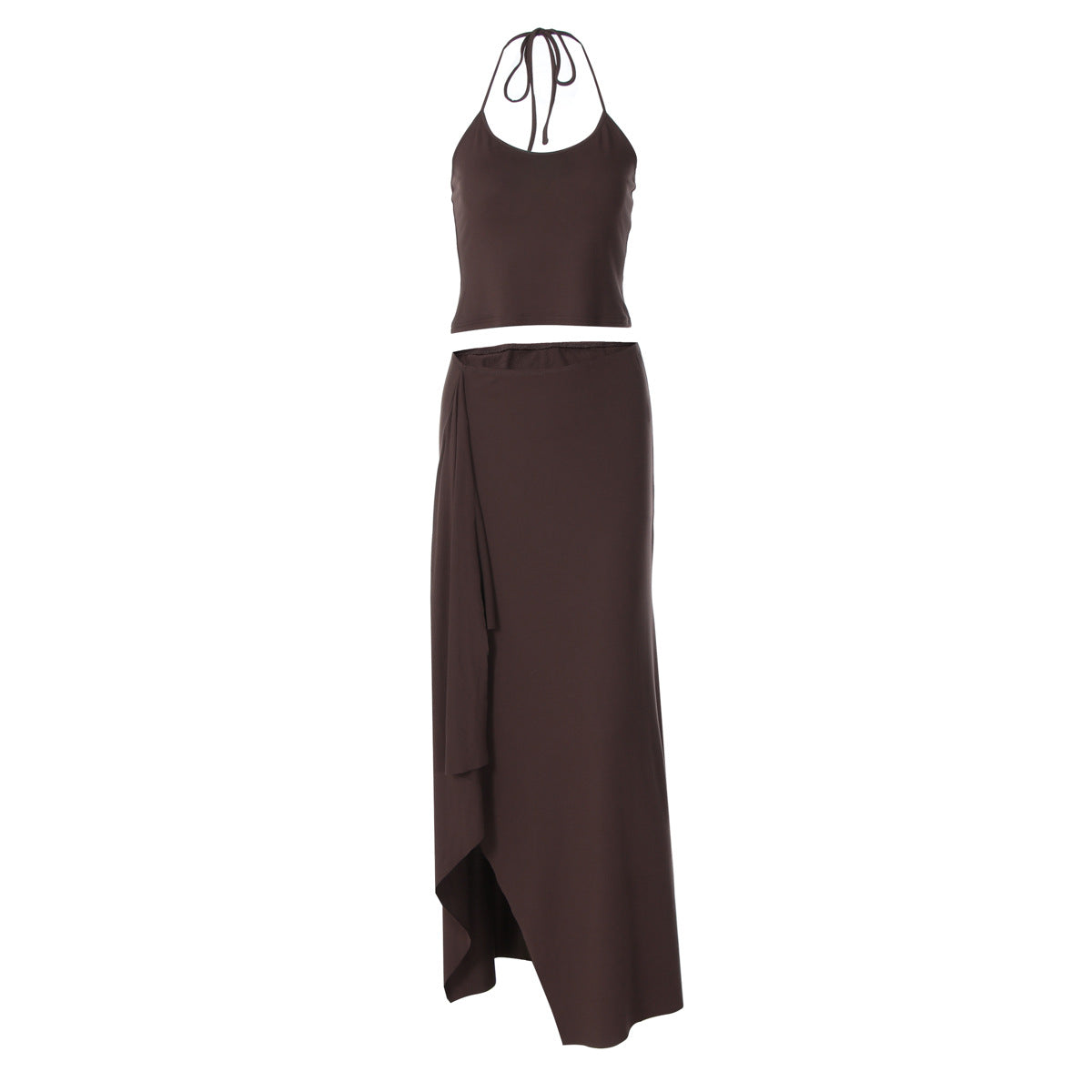 Neck-hanging Camisole And Irregular Solid-color Maxi Dress Two-piece Set For Women
