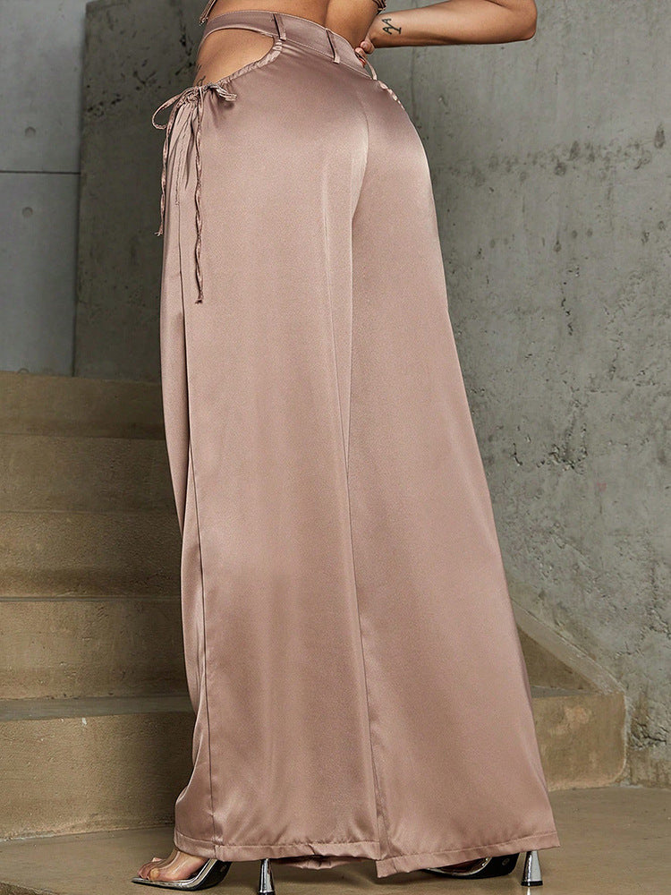 Waist Hollow Buckle Female High Waist Straight Pants