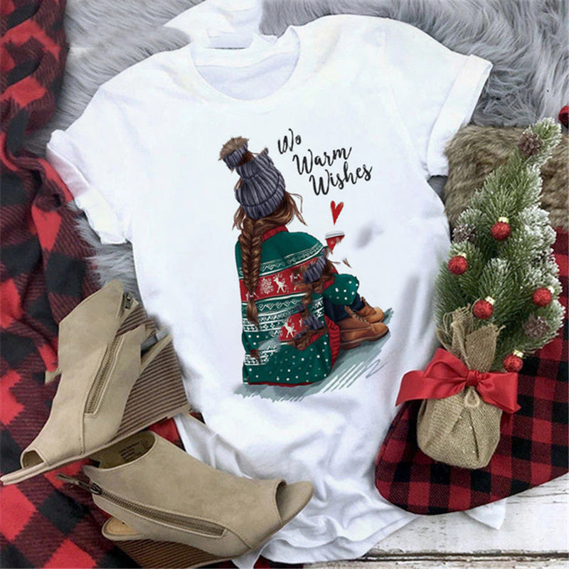 Christmas Print Girlfriends Red T-Shirt